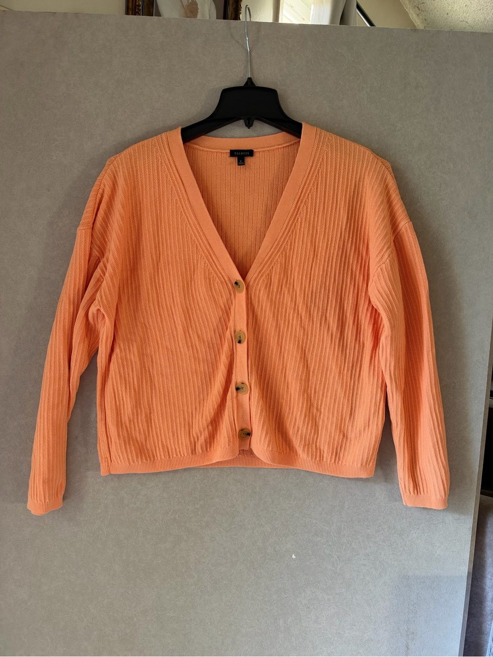 Talbots Peach Ribbed V-Neck Button Cardigan - Picture 3 of 7